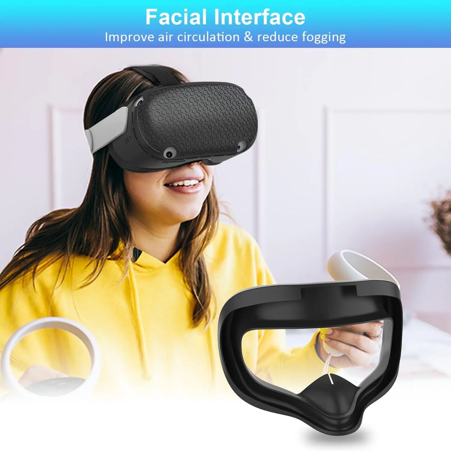 Facial Interface & Face Cover Pad for Oculus Quest 2, Sweat-Proof PU Foam Cushion - VR Accessories