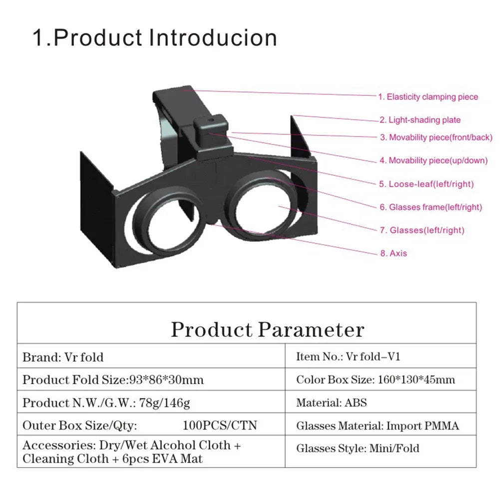 Plastic Virtual Reality VR Glasses Movies Games Nearsighted VR Glasses Mini Foldable Virtual Reality VR Glasses for Mobile Phone