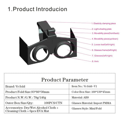 Plastic Virtual Reality VR Glasses Movies Games Nearsighted VR Glasses Mini Foldable Virtual Reality VR Glasses for Mobile Phone